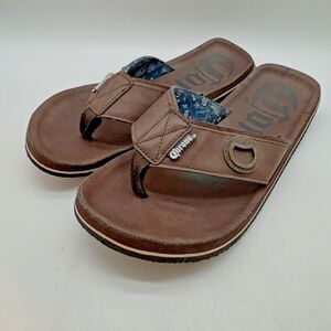 Corona Beer Logo Flip Flops Men's 9 Brown with Blue Bottle Opener Beach Sandals